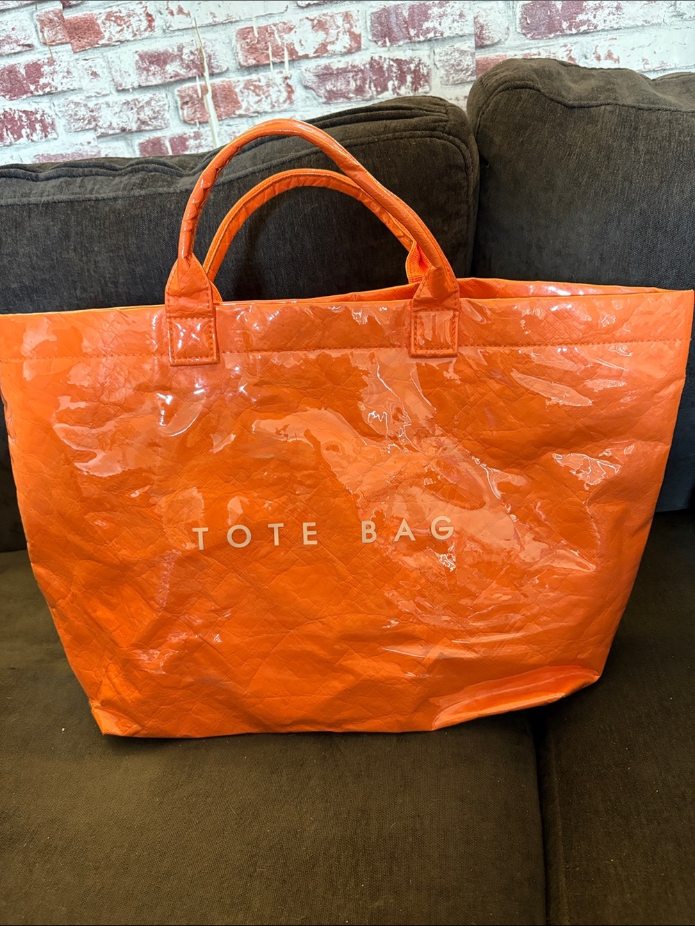 Orange Tote Bag - Unbranded Shiny Patent Shopper